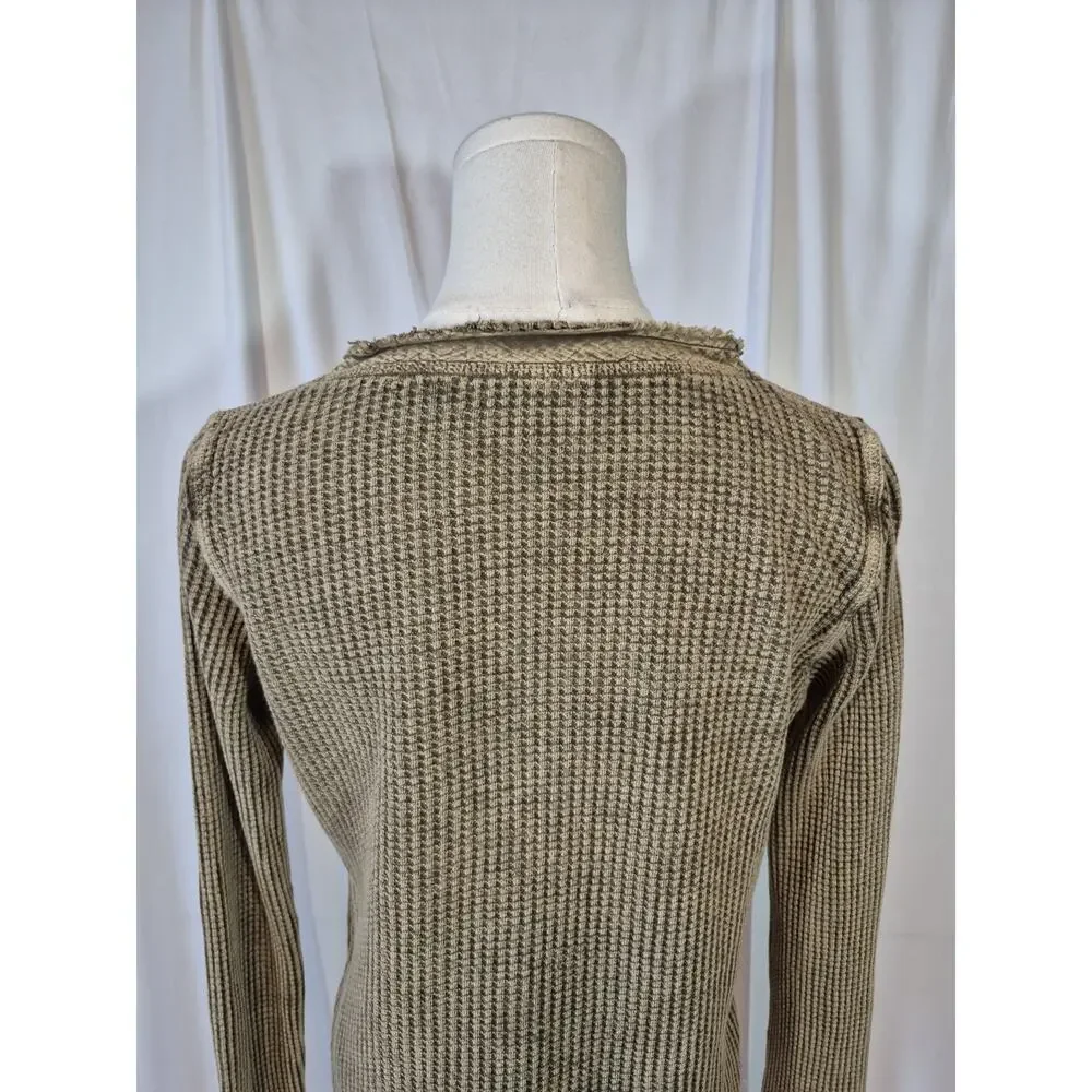 Free People One Colt Henley Green Cotton Thermal Top Small